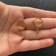 Load image into Gallery viewer, Gold lightning bolt hoop earrings
