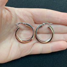 Load image into Gallery viewer, Silver and rose gold crossover hoops
