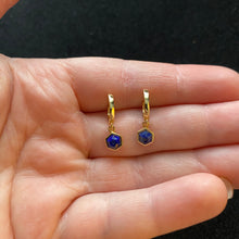 Load image into Gallery viewer, Gold lapis lazuli hoops
