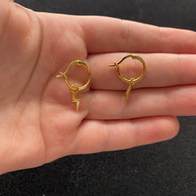 Load image into Gallery viewer, Gold lightning bolt hoop earrings
