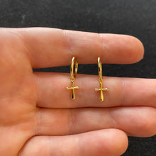 Load image into Gallery viewer, Gold cross hoops
