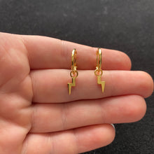 Load image into Gallery viewer, Gold lightning bolt hoop earrings
