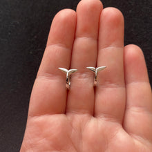 Load image into Gallery viewer, Silver whale tail huggie hoops
