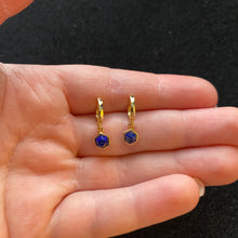 Load image into Gallery viewer, Gold lapis lazuli hoops
