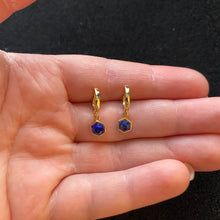 Load image into Gallery viewer, Gold lapis lazuli hoops
