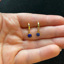 Load image into Gallery viewer, Gold lapis lazuli hoops
