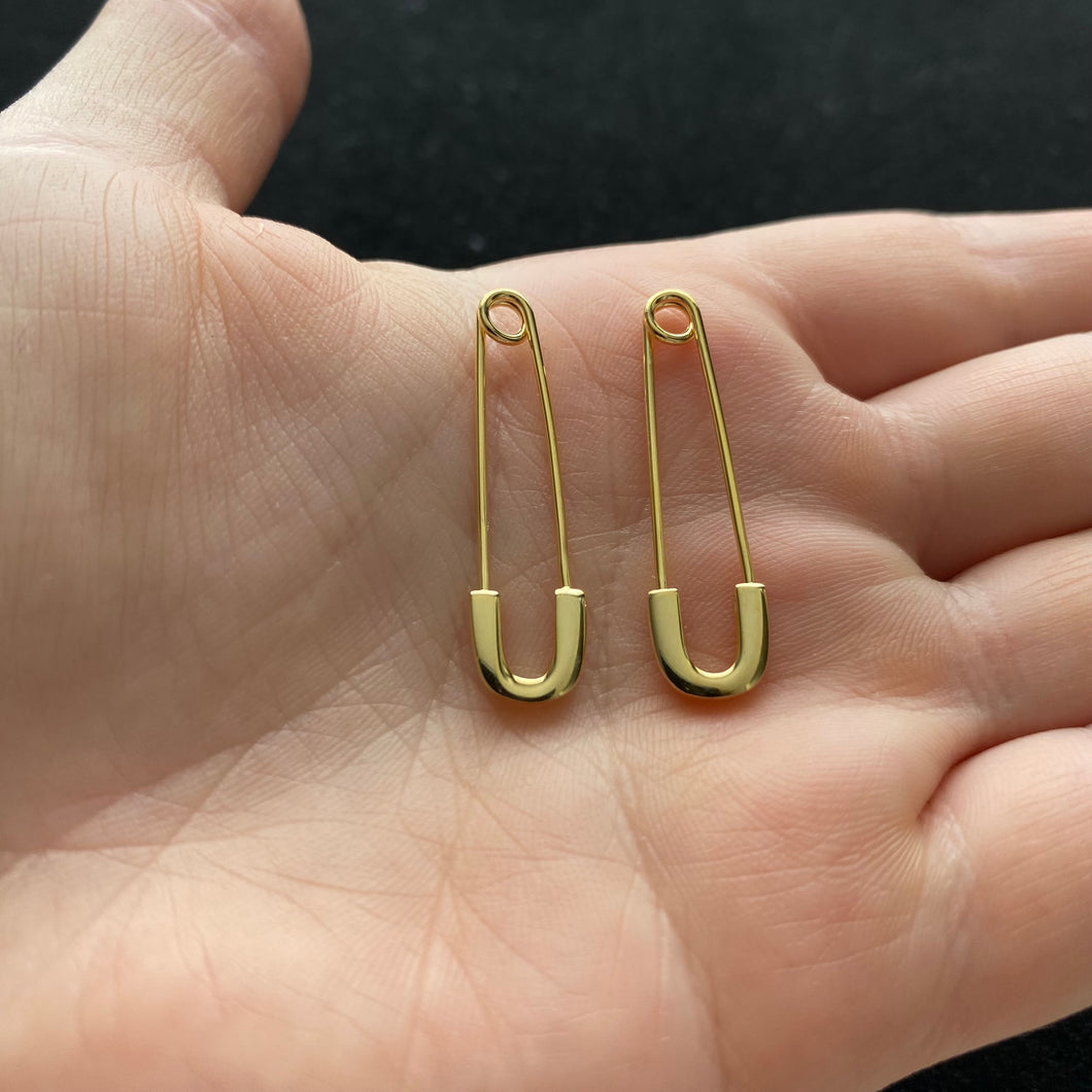 Gold safety pin earrings