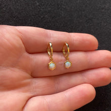 Load image into Gallery viewer, Gold opal hoops
