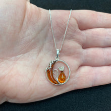Load image into Gallery viewer, Amber cat on the moon necklace
