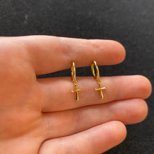 Load image into Gallery viewer, Gold cross hoops
