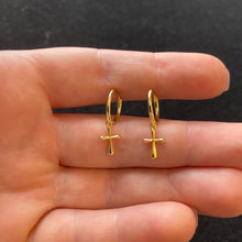 Load image into Gallery viewer, Gold cross hoops
