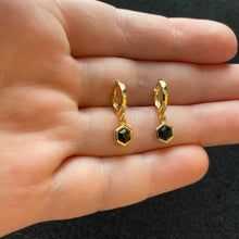 Load image into Gallery viewer, Black onyx hoop earrings
