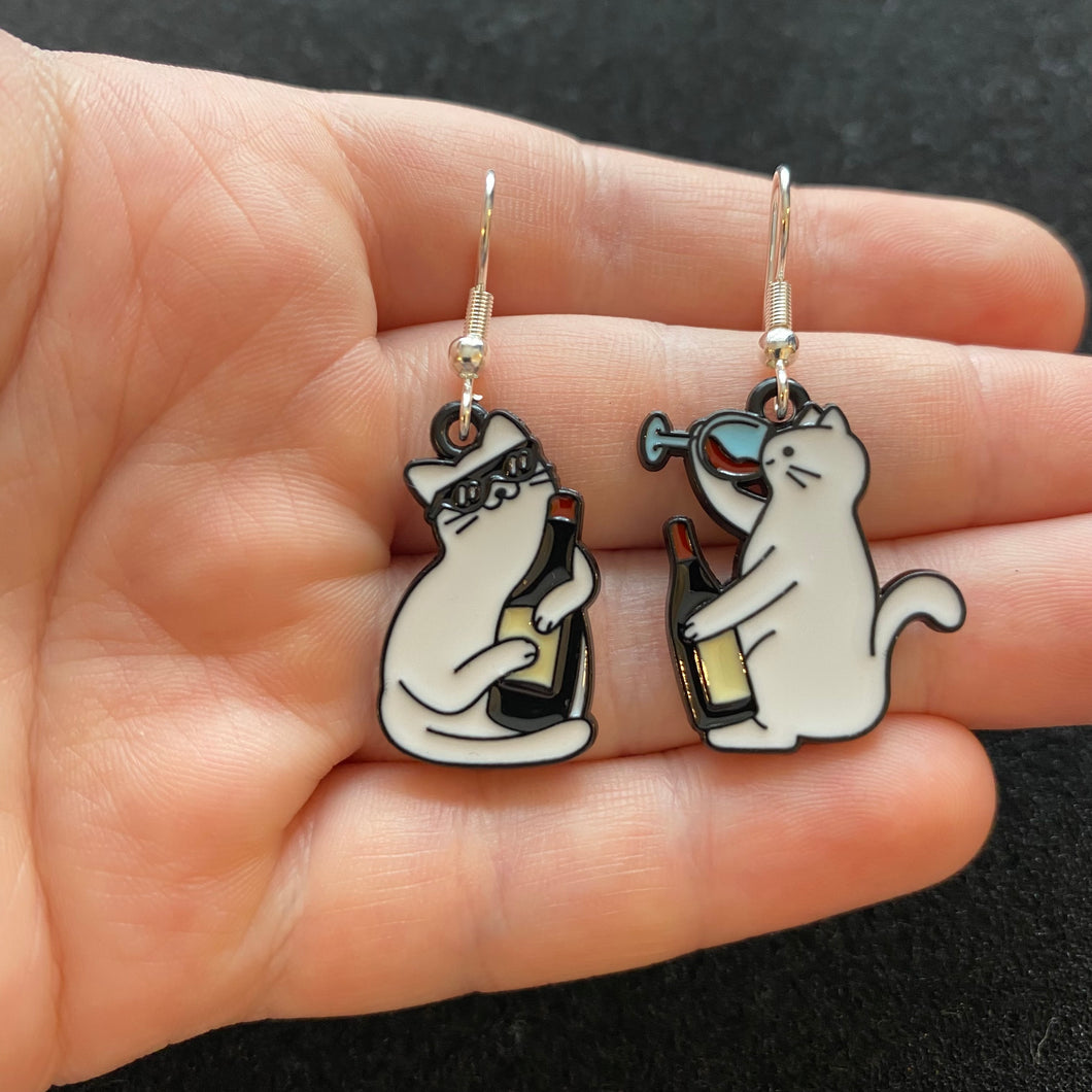 Drinking cat earrings