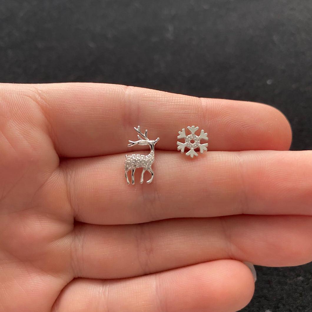 Reindeer and snowflake studs