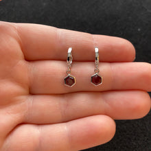 Load image into Gallery viewer, Red garnet hoop earrings
