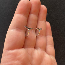 Load image into Gallery viewer, Silver whale tail huggie hoops
