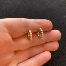 Load image into Gallery viewer, Gold Opal Huggie hoops
