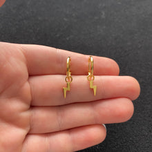 Load image into Gallery viewer, Gold lightning bolt hoop earrings
