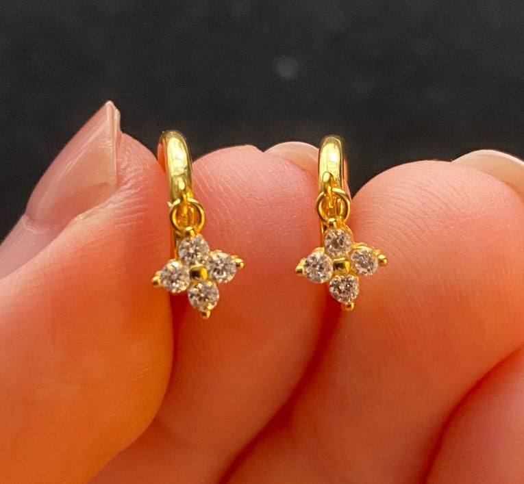Gold flower huggie hoops