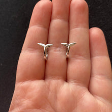 Load image into Gallery viewer, Silver whale tail huggie hoops
