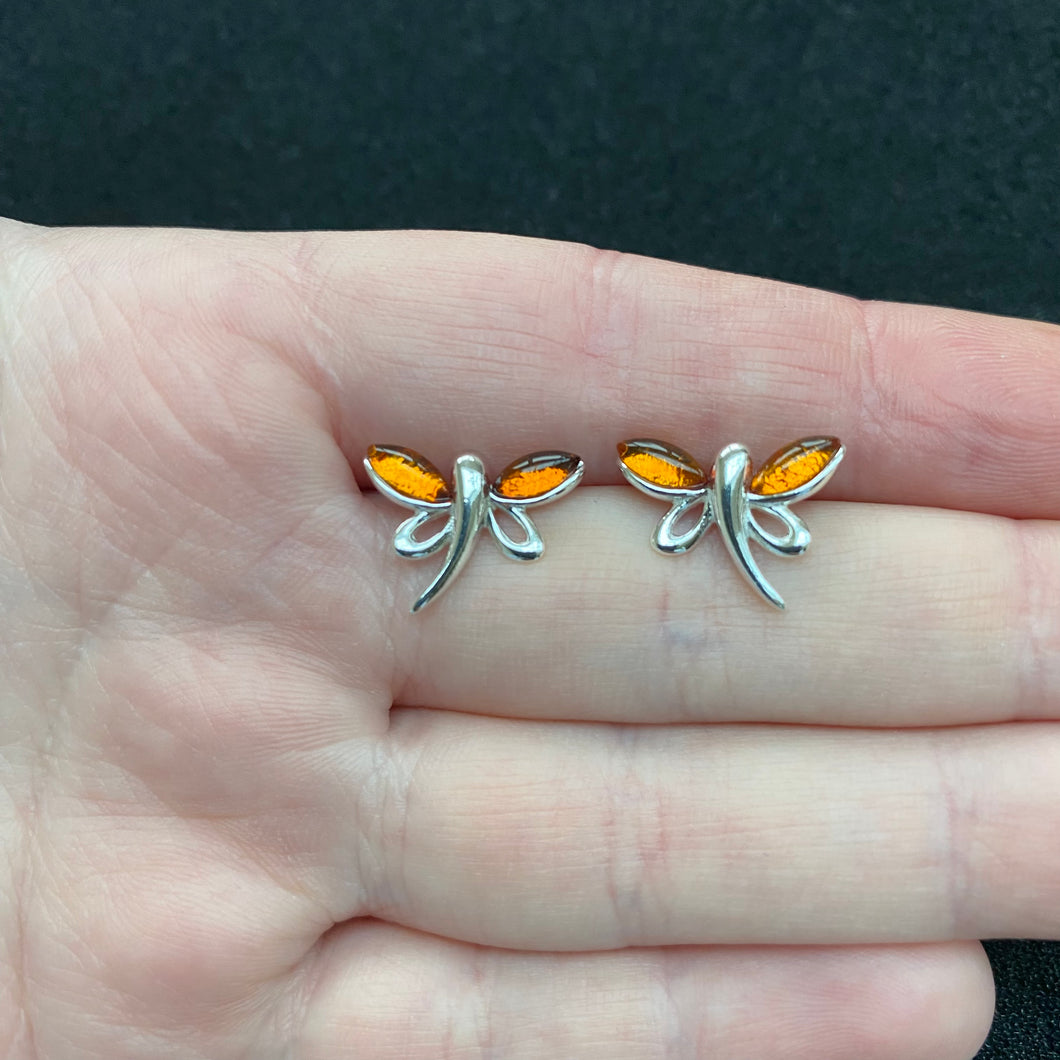 Amber dragonfly studs