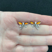 Load image into Gallery viewer, Amber dragonfly studs
