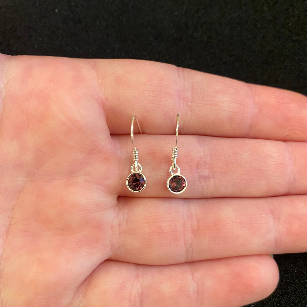February birthstone dangle earrings