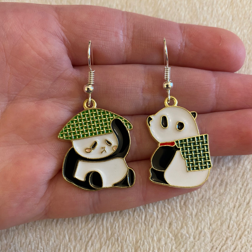 Mismatched panda earrings