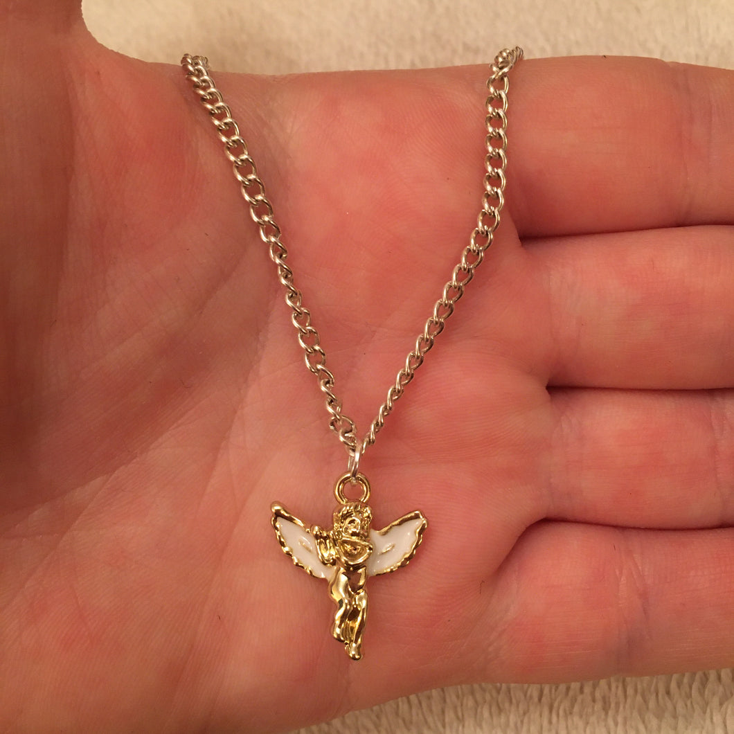 Cherub necklace with white wings