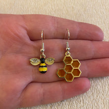 Load image into Gallery viewer, Bee and honeycomb earrings
