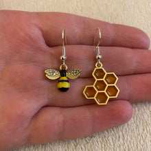 Load image into Gallery viewer, Bee and honeycomb earrings
