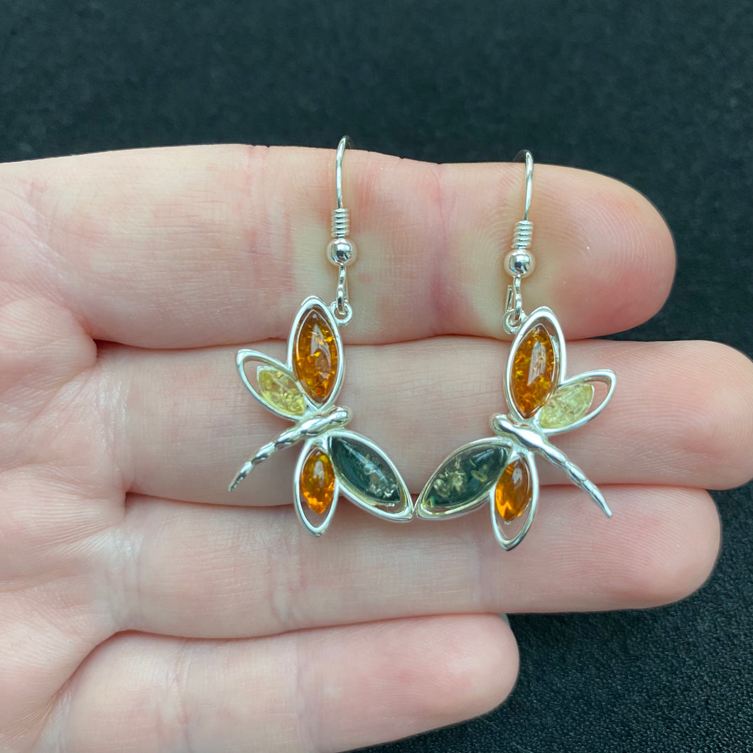 Mixed amber dragonfly earrings