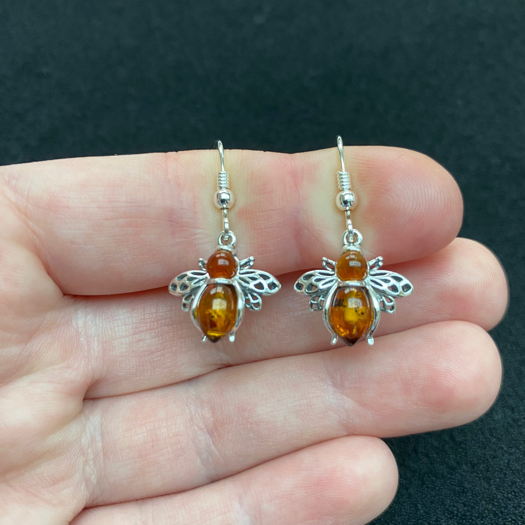 Amber bee earrings